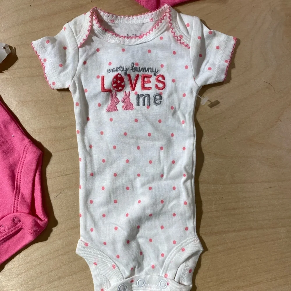 5 Garanimals Baby Bodysuits - Navy, Black, Pink, White Newborn (OQ)